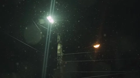 Snowfall on the background of a lantern in winter at night	 Stock Footage 312111782