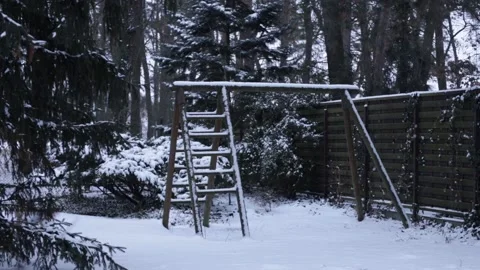 Snowfall in a beautiful forest in winter in slow motion Video stock 148284640