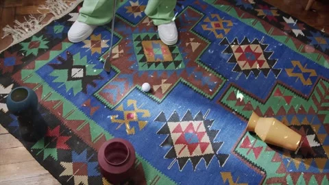 Snowfall Beginning on Oriental Carpet Laid in Garden Stock Footage 330275348