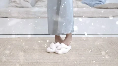 Snowfall Beginning on Oriental Carpet Laid in Garden Stock Footage 330275355