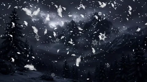 Snowfall Beneath a Full Moon Over Mountain Forest and Fir Trees 4K Loop Vídeo Stock 342157977