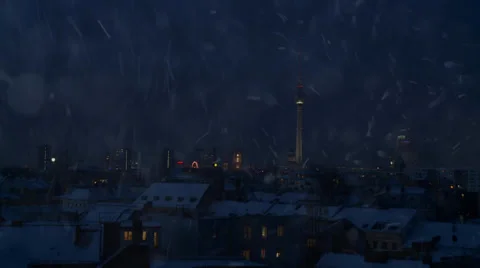 Snowfall in Berlin night Stock Footage 34266534