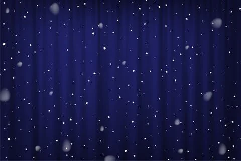 Snowfall on blue curtain background. Vector cinema, theater or circus poster Stock Illustration