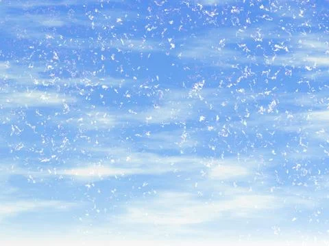 Snowfall on a blue sky backgrounds Illustrazione stock