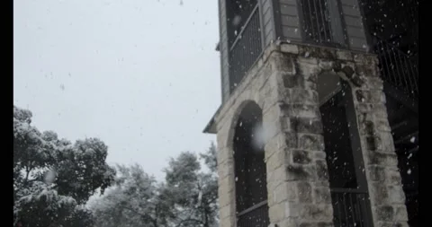 Snowfall Building Facade Video stock 147160178