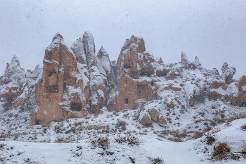Snowfall in Cappadocia Stock Photos