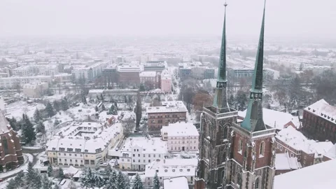 snowfall on cathedral in wroclaw Stock Footage 226943017