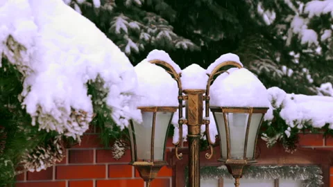 Snowfall Christmas cottage Stock Footage 147115844