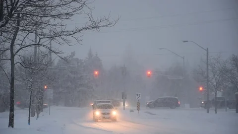 Snowfall in the city Stock Footage 84491490