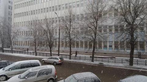 Snowfall in the city Stock Footage 104662143