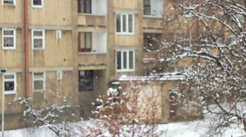 Snowfall In the City, Mid Focused Slowmotion Stock Footage 59893201