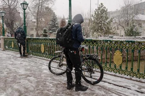 Snowfall in the city Stock Photos
