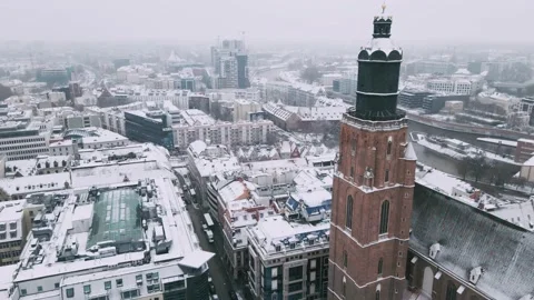 Snowfall on city of wroclaw Stock Footage 226942144