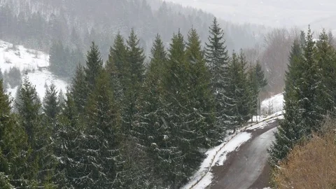 Snowfall early spring in the mountains. Stock Footage 74848639