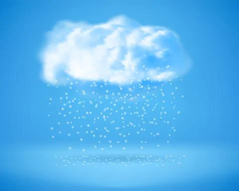 Snowfall fallind down from the cloud on blue background. 3d Vector illustrati Stock Illustration