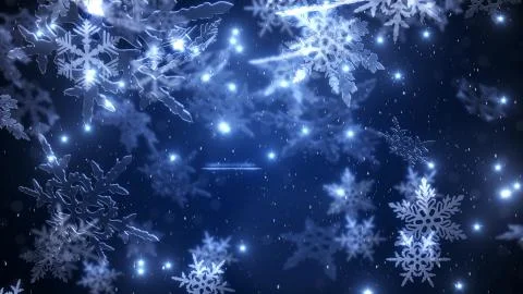 Snowfall with a  falling fluffy snowflakes  at the night sky closeup Stock Illustration