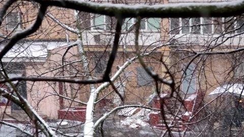 Snowfall, falling snow covers the street with snow. Stock Footage 166945691