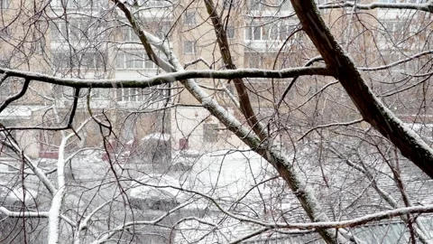 Snowfall, falling snow covers the street with snow. Stock Footage 166945702