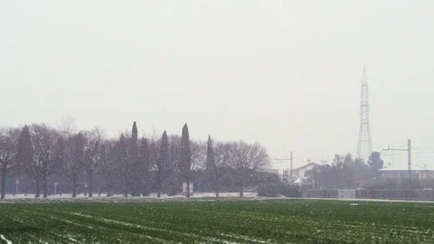 Snowfall in the field Stock Footage 87024593