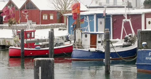 Snowfall at a Harbor in Northern Germany Stock Footage 86887397