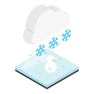 Snowfall icon isometric vector. Snowflake from cloud fall on snowman and ground Stock Illustration