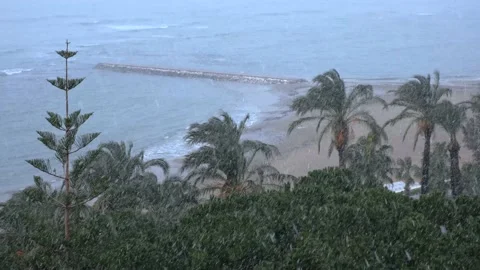 Snowfall on the Mediterranean coast Stock Footage 169185615