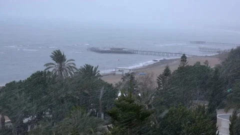 Snowfall on the Mediterranean coast Stock Footage 169248502