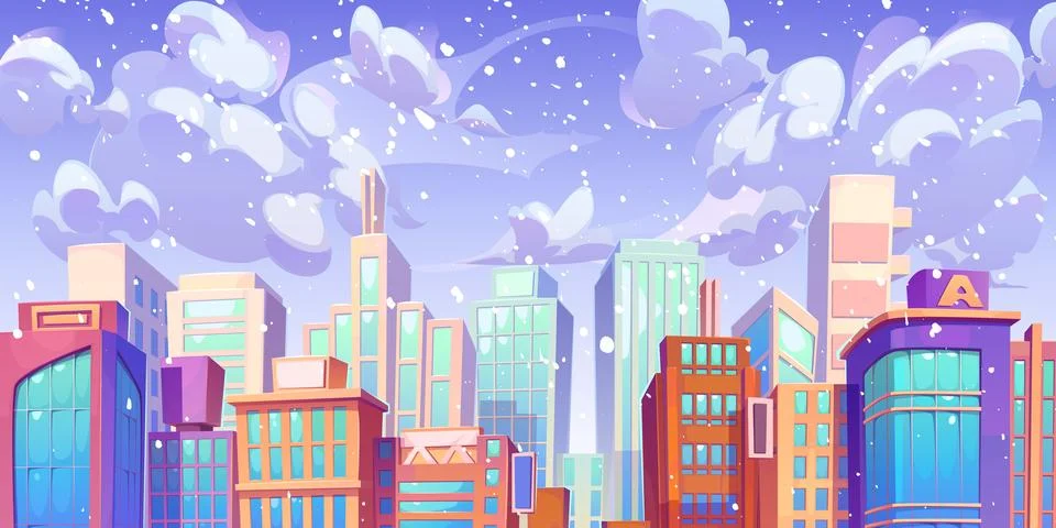 Snowfall in modern city Stock Illustration