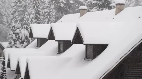 Snowfall On Mountain Cabin – Winter Landscape 4K Stock Footage 329439151