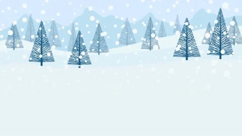 Snowfall in the mountains. Falling snowflakes on the forest. Animation of a w Stock Footage
