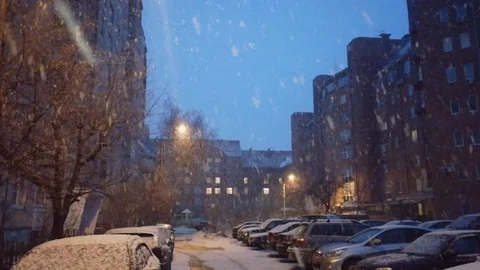 Snowfall at night Stock Footage 89925309