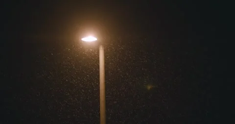 Snowfall at night with street lamp backlighting the snow. 库存影片 250030209