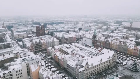 Snowfall on old city of wroclaw Stock Footage 226942184