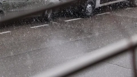 Snowfall over a race, view from a terrace Stock Footage 147457723