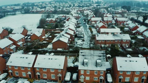 Snowfall over small English rural village countryside. Cheshire, Christmas 2020 Video stock 145772553
