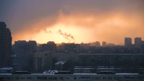 Snowfall over the urban area Stock Footage 86213898