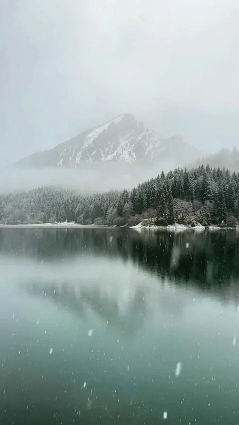 Snowfall over winter landscape Obersee Glarus Swiss Alps nature vertical Vídeos de archivo 334425652