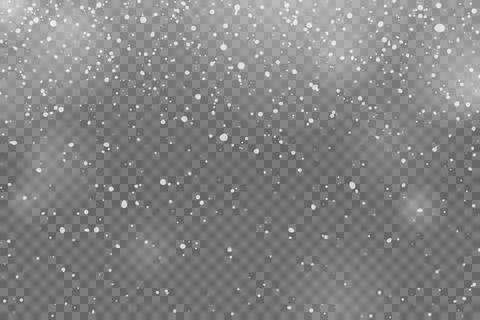 A snowfall overlay effect on a transparent background. Falling snowflakes Illustrazione stock