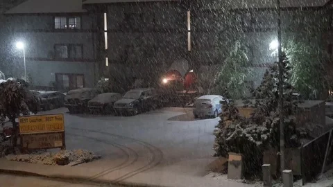 Snowfall In Parking Lot Stock Footage 123624971