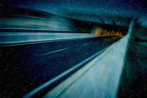 Snowfall on the road Stock Photos