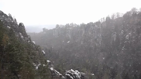 Snowfall in the Saechsische Schweiz, Germany Stock Footage 33067493