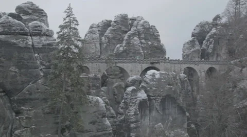 Snowfall in the Saechsische Schweiz, Germany Stock Footage 33177058