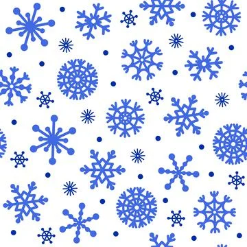Snowfall seamless vector pattern. Hand-drawn blue snowflakes on a white 스톡 일러스트