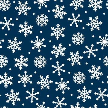 Snowfall seamless vector pattern. Hand-drawn white snowflakes on a blue Illustrazione stock