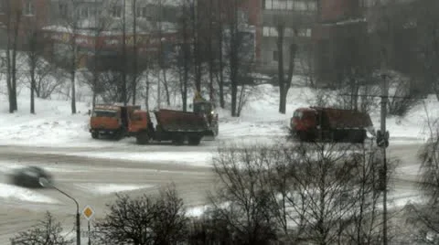 Snowfall, snow-removing technique is prepared for snow cleaning Stock Footage 22096147