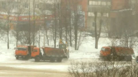 Snowfall, snow-removing technique is prepared for snow cleaning Stock Footage 22243595
