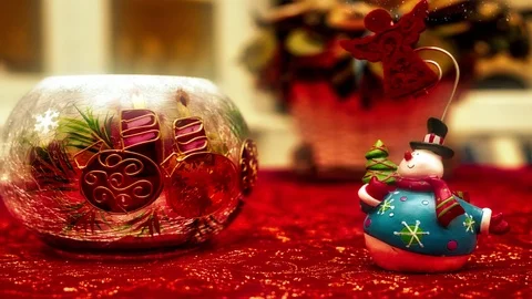 Snowfall on snowman decoration Video stock 81578201