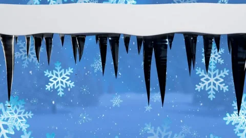 Snowfall starting, ledge sprouting icicles, droplets falling, flakes drifting, Stock Footage 340675091