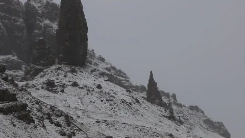 Snowfall on The Storr, Isle of Skye Stock Footage 80232877