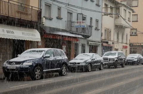 Snowfall on a street. Stock Photos
